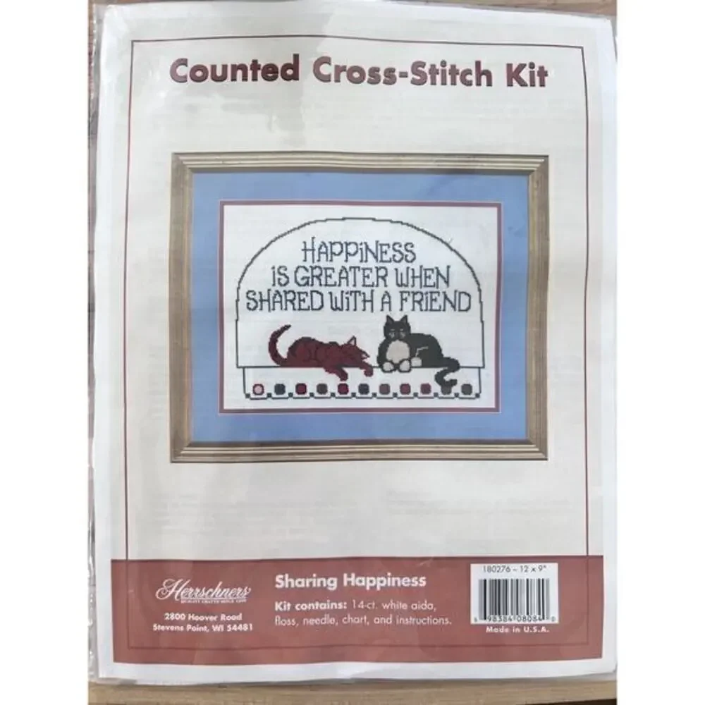 Sharing Happiness Friendship Cats Herrschners Cross Stitch Kit New Made In USA